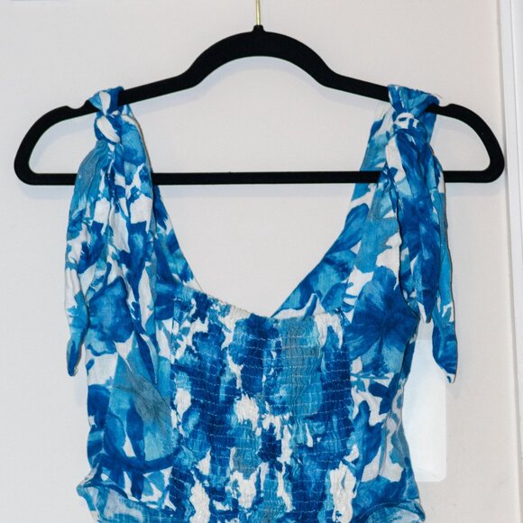 Zara Blue Floral Print Shoulder Tie Tank Cropped - Picture 3 of 3